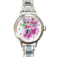 Blackberry Fruit Art Abstract Round Italian Charm Watch by Celenk