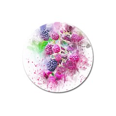 Blackberry Fruit Art Abstract Magnet 3  (round) by Celenk