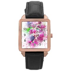 Blackberry Fruit Art Abstract Rose Gold Leather Watch  by Celenk