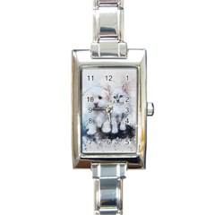 Cat Dog Cute Art Abstract Rectangle Italian Charm Watch by Celenk