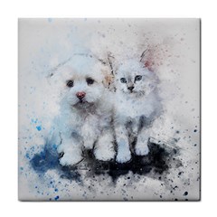 Cat Dog Cute Art Abstract Tile Coasters by Celenk