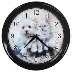 Cat Dog Cute Art Abstract Wall Clocks (black)