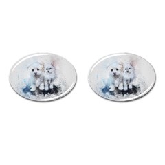 Cat Dog Cute Art Abstract Cufflinks (oval) by Celenk