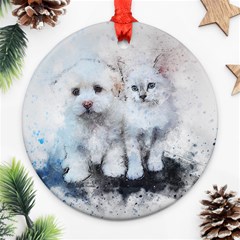 Cat Dog Cute Art Abstract Round Ornament (two Sides) by Celenk