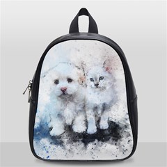 Cat Dog Cute Art Abstract School Bag (small) by Celenk