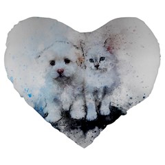 Cat Dog Cute Art Abstract Large 19  Premium Heart Shape Cushions by Celenk