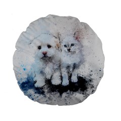 Cat Dog Cute Art Abstract Standard 15  Premium Flano Round Cushions by Celenk