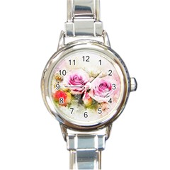 Flower Roses Art Abstract Round Italian Charm Watch by Celenk