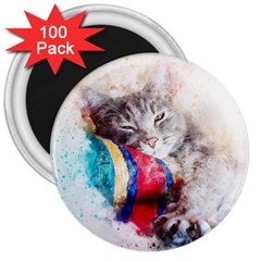 Cat Kitty Animal Art Abstract 3  Magnets (100 Pack) by Celenk