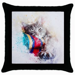 Cat Kitty Animal Art Abstract Throw Pillow Case (black) by Celenk