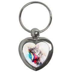 Cat Kitty Animal Art Abstract Key Chains (heart)  by Celenk