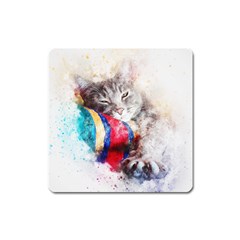 Cat Kitty Animal Art Abstract Square Magnet by Celenk