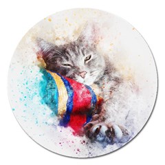 Cat Kitty Animal Art Abstract Magnet 5  (round) by Celenk