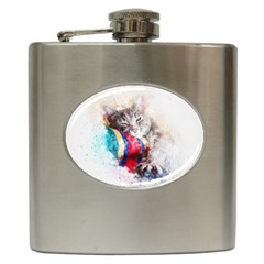 Cat Kitty Animal Art Abstract Hip Flask (6 Oz) by Celenk