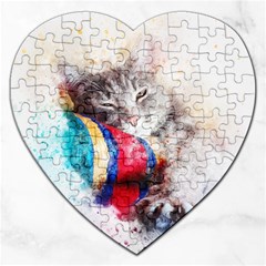 Cat Kitty Animal Art Abstract Jigsaw Puzzle (heart) by Celenk