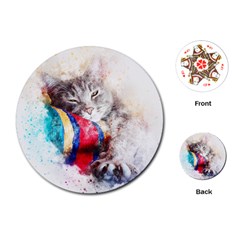 Cat Kitty Animal Art Abstract Playing Cards (round)  by Celenk