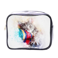 Cat Kitty Animal Art Abstract Mini Toiletries Bags by Celenk