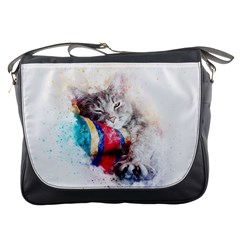 Cat Kitty Animal Art Abstract Messenger Bags by Celenk