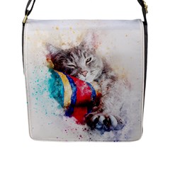 Cat Kitty Animal Art Abstract Flap Messenger Bag (l)  by Celenk