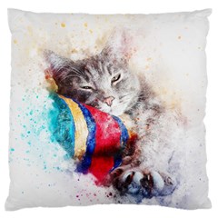 Cat Kitty Animal Art Abstract Large Flano Cushion Case (one Side) by Celenk