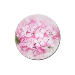 Flower Pink Art Abstract Nature Magnet 3  (round) by Celenk