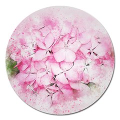 Flower Pink Art Abstract Nature Magnet 5  (round) by Celenk