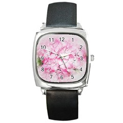 Flower Pink Art Abstract Nature Square Metal Watch by Celenk