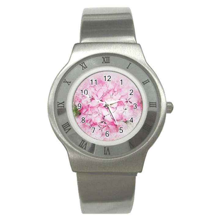 Flower Pink Art Abstract Nature Stainless Steel Watch