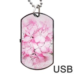 Flower Pink Art Abstract Nature Dog Tag Usb Flash (two Sides) by Celenk