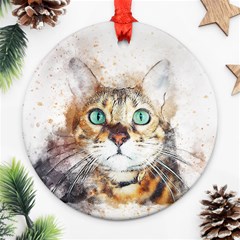 Cat Animal Art Abstract Watercolor Ornament (round) by Celenk