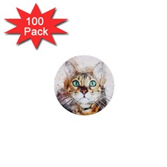 Cat Animal Art Abstract Watercolor 1  Mini Buttons (100 Pack)  by Celenk