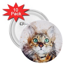 Cat Animal Art Abstract Watercolor 2 25  Buttons (10 Pack) 