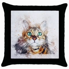 Cat Animal Art Abstract Watercolor Throw Pillow Case (black) by Celenk