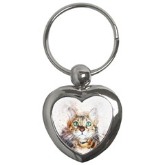 Cat Animal Art Abstract Watercolor Key Chains (heart)  by Celenk