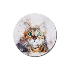 Cat Animal Art Abstract Watercolor Rubber Coaster (round)  by Celenk