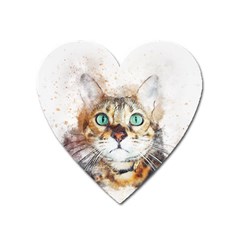 Cat Animal Art Abstract Watercolor Heart Magnet by Celenk