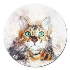 Cat Animal Art Abstract Watercolor Magnet 5  (round) by Celenk