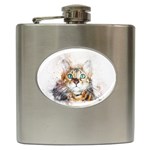 Cat Animal Art Abstract Watercolor Hip Flask (6 oz) Front