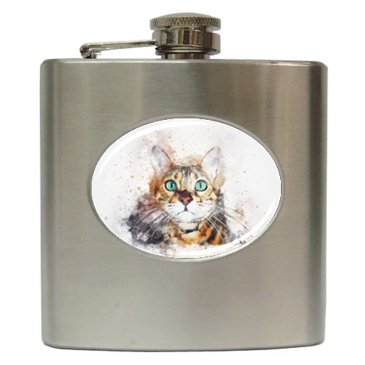 Cat Animal Art Abstract Watercolor Hip Flask (6 oz)