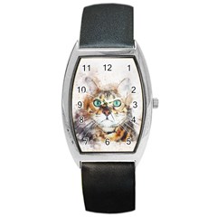 Cat Animal Art Abstract Watercolor Barrel Style Metal Watch by Celenk