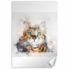 Cat Animal Art Abstract Watercolor Canvas 12  X 18   by Celenk