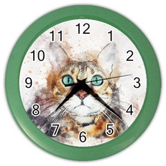 Cat Animal Art Abstract Watercolor Color Wall Clocks by Celenk