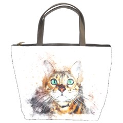 Cat Animal Art Abstract Watercolor Bucket Bags by Celenk