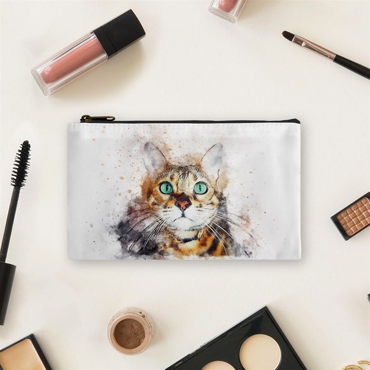 Cat Animal Art Abstract Watercolor Cosmetic Bag (Small) 