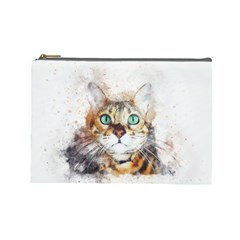 Cat Animal Art Abstract Watercolor Cosmetic Bag (large)  by Celenk