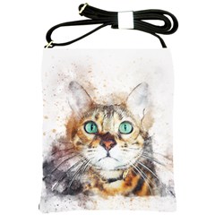 Cat Animal Art Abstract Watercolor Shoulder Sling Bags by Celenk