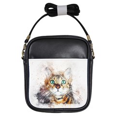 Cat Animal Art Abstract Watercolor Girls Sling Bags by Celenk