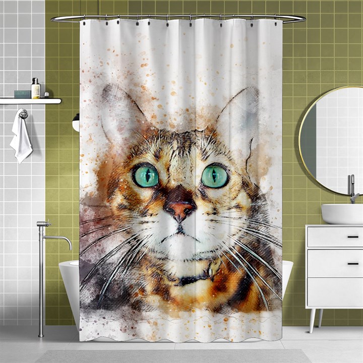 Cat Animal Art Abstract Watercolor Shower Curtain 48  x 72  (Small) 