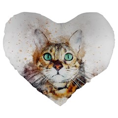 Cat Animal Art Abstract Watercolor Large 19  Premium Heart Shape Cushions by Celenk