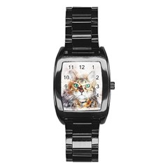 Cat Animal Art Abstract Watercolor Stainless Steel Barrel Watch by Celenk